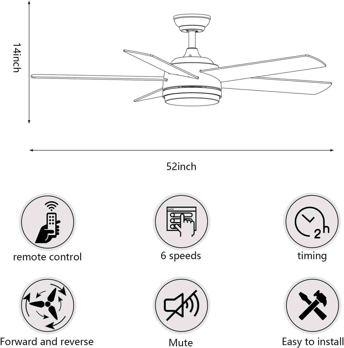 52 Inch Brushed Nickel Ceiling Fan With Remote Control