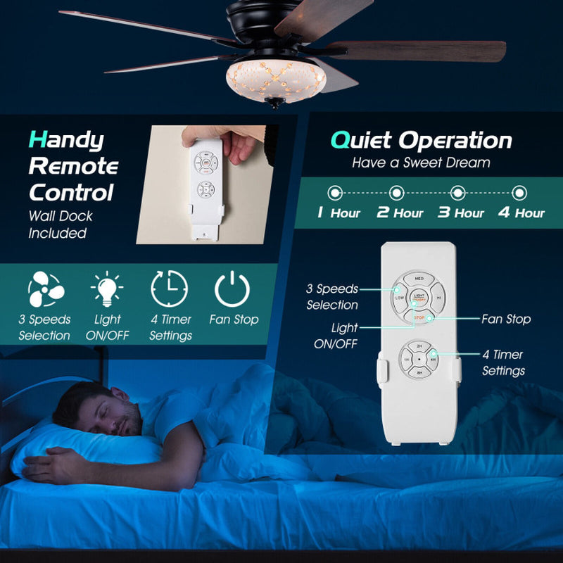 52 Inch Ceiling Fan With 3 Speeds And Reversible Blades