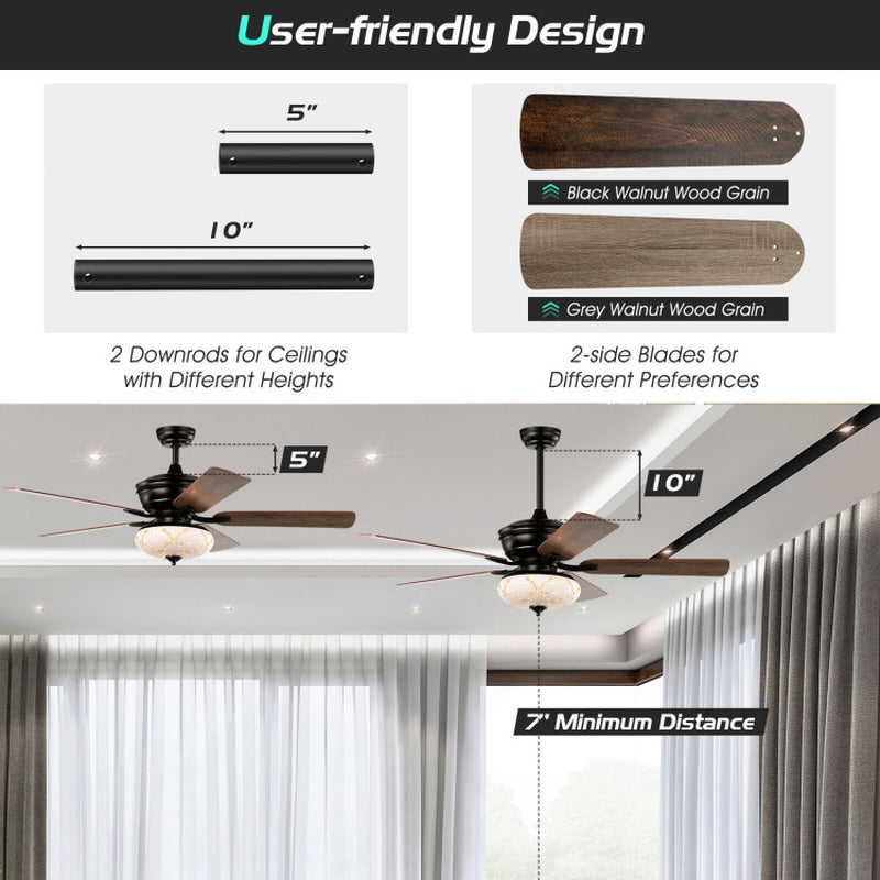 52 Inch Ceiling Fan With 3 Speeds And Reversible Blades