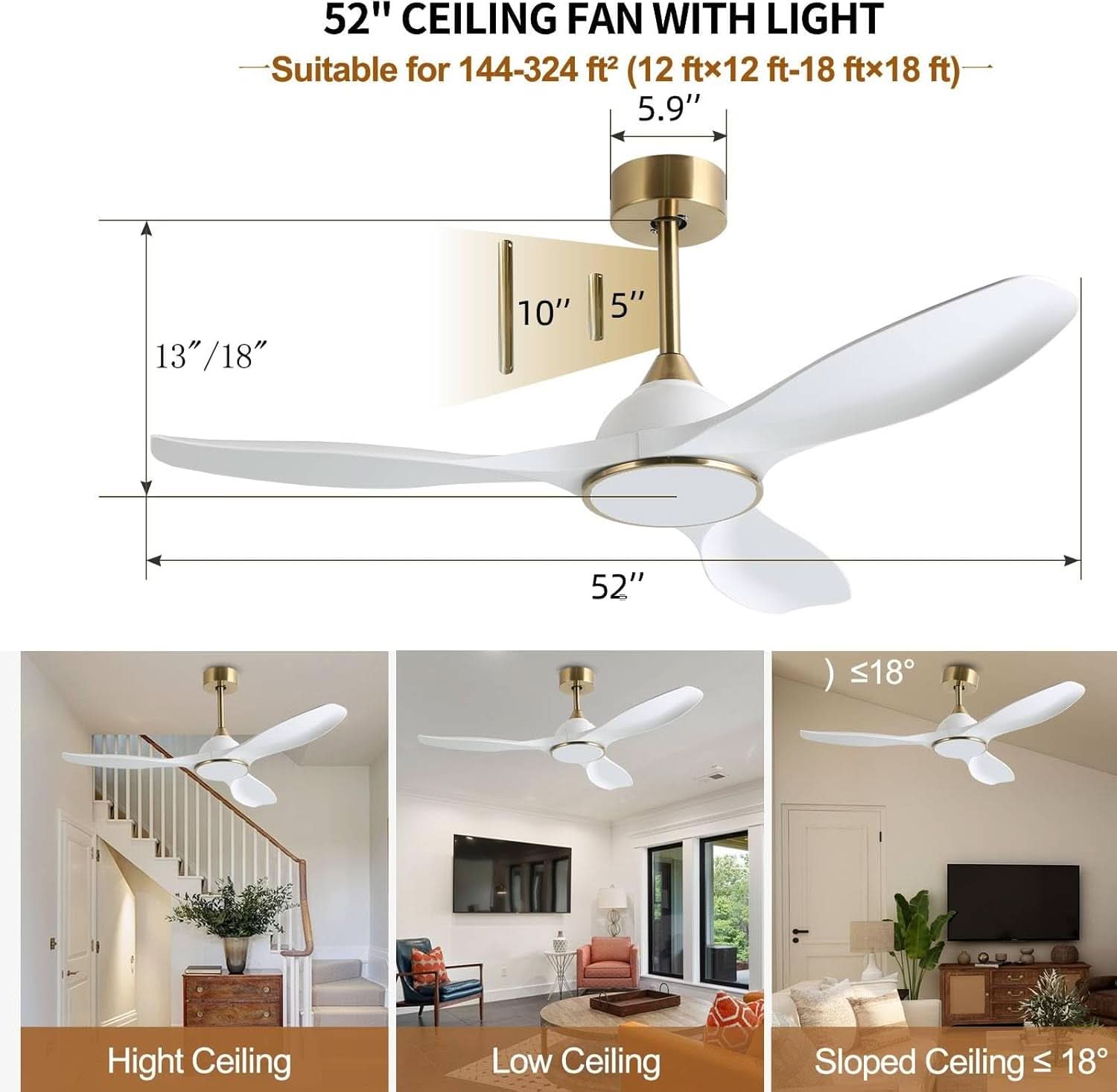 52 Inch Ceiling Fan With DC Motor And Remote Control