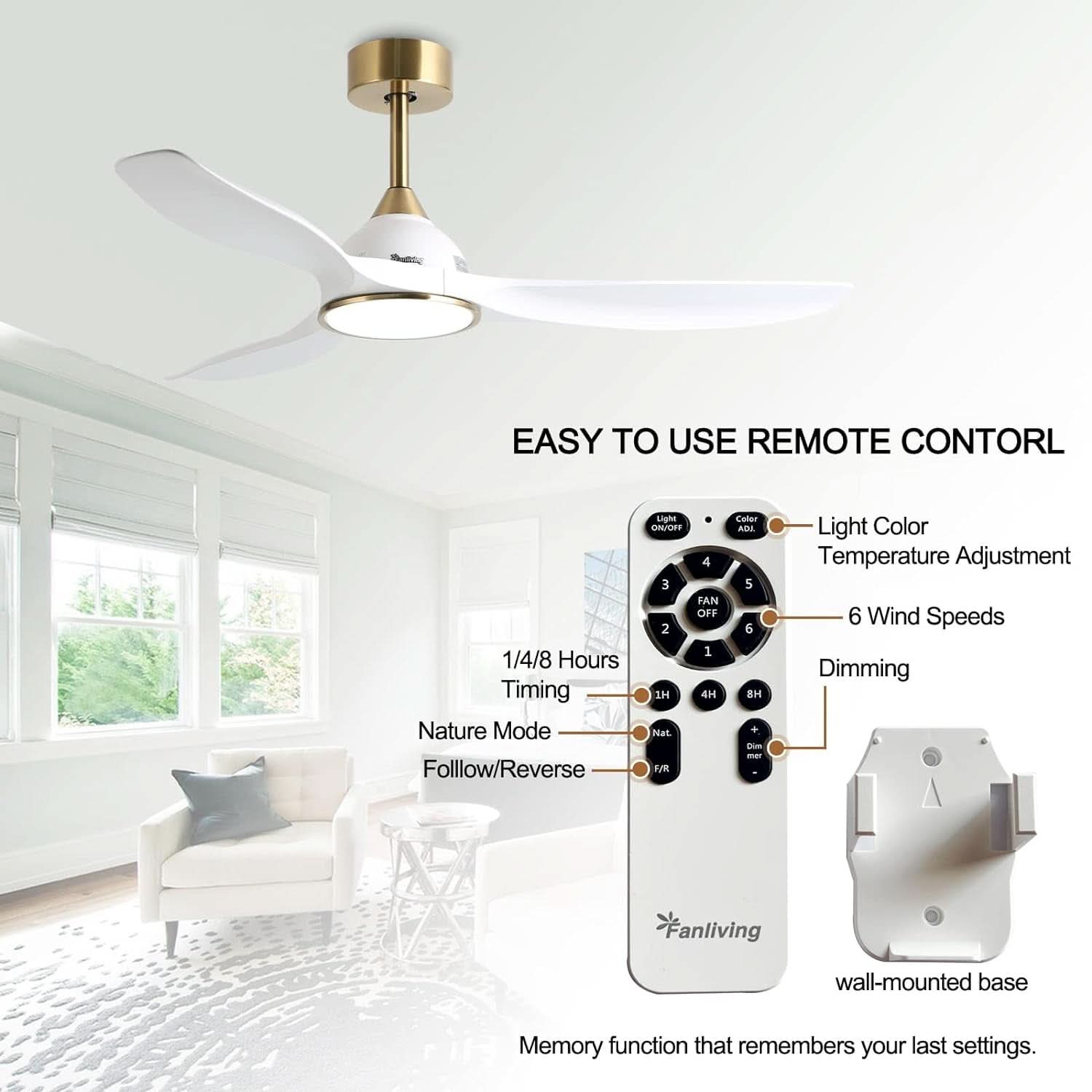 52 Inch Ceiling Fan With DC Motor And Remote Control