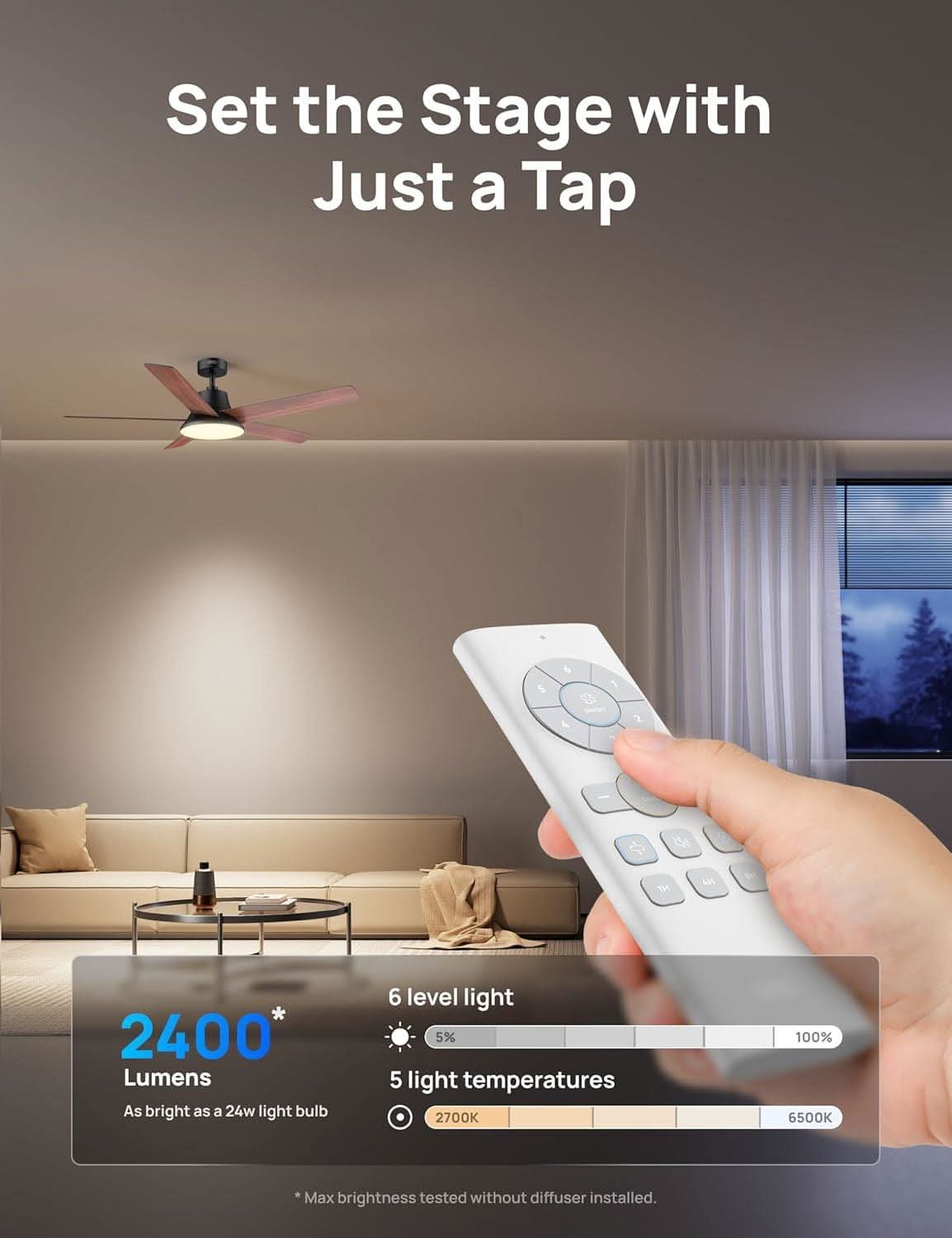 52 Inch Ceiling Fan With Dimmable LED Lights Remote