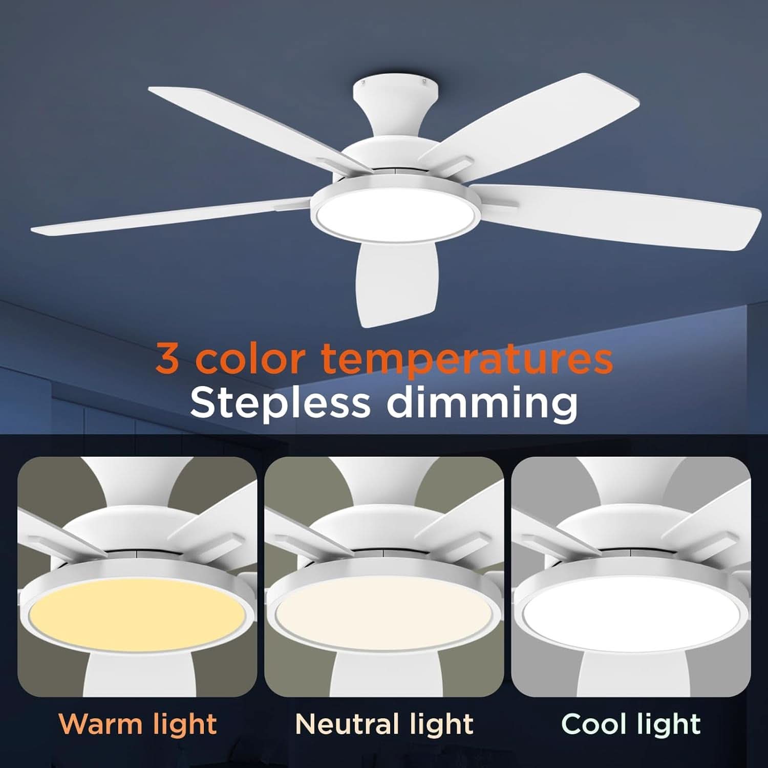 52 Inch Ceiling Fan With Dimmable Lights And Remote