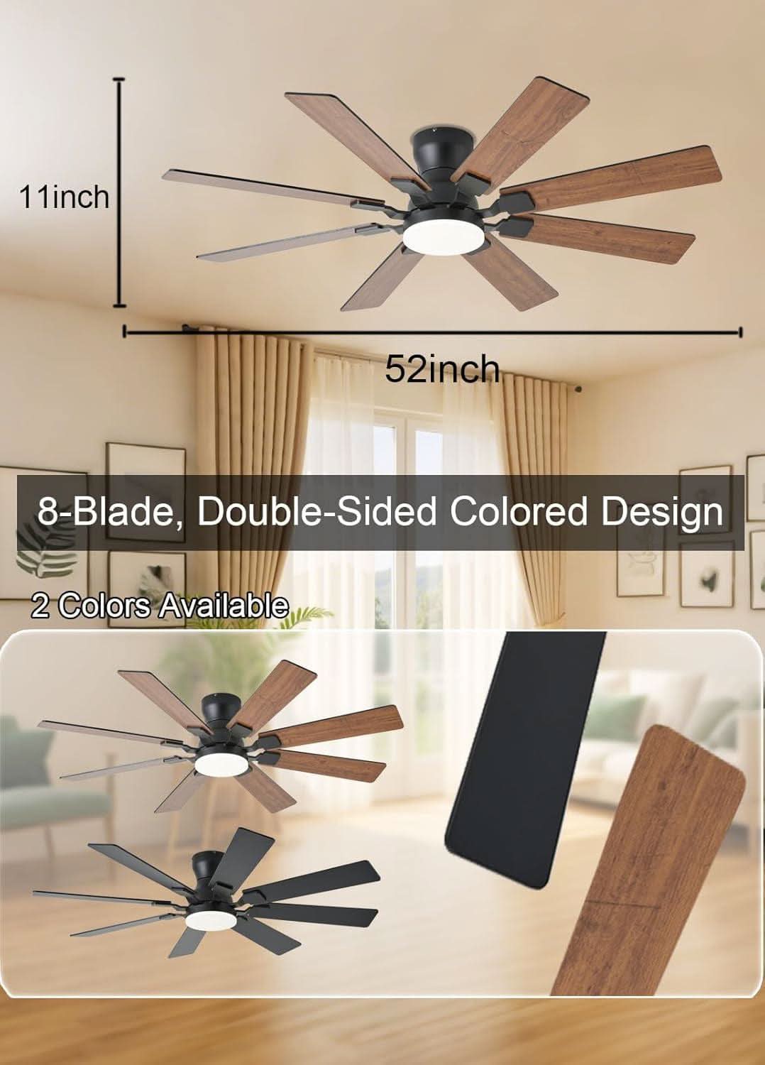 52 Inch Ceiling Fan With Light Remote App Control Brown