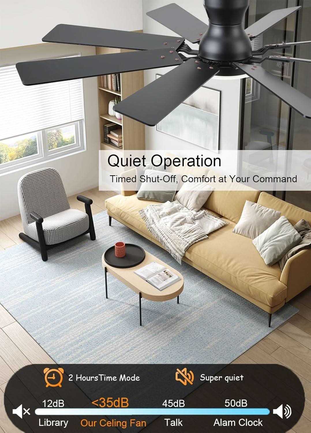 52 Inch Ceiling Fan With Light Remote App Control Brown