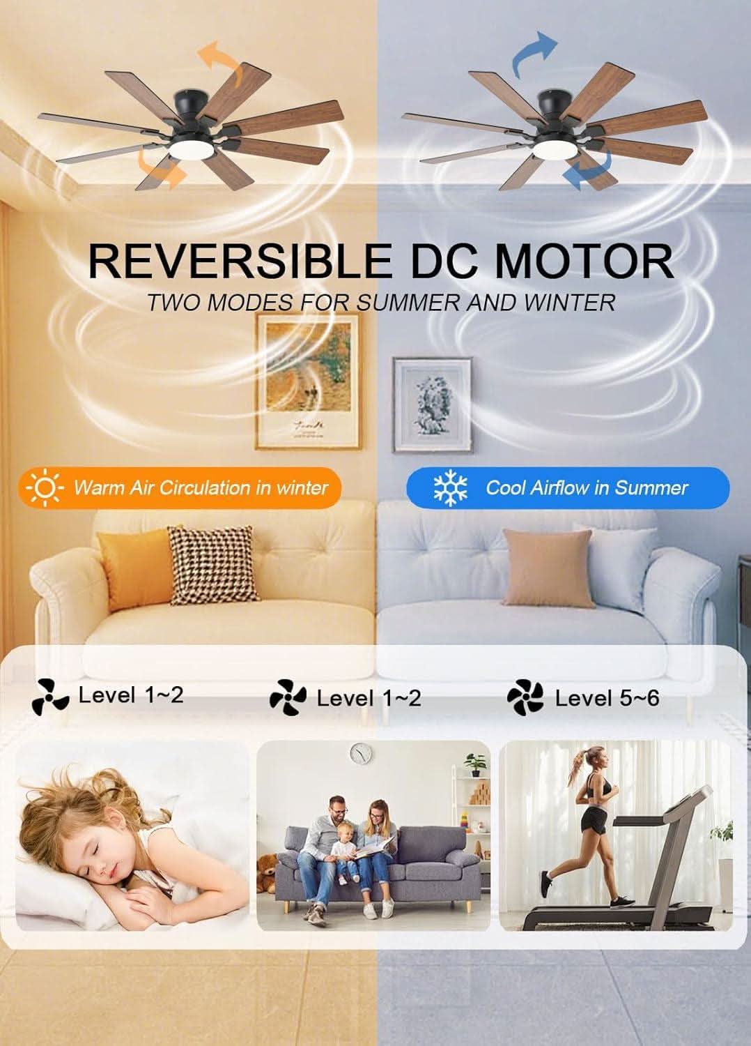 52 Inch Ceiling Fan With Light Remote App Control Brown