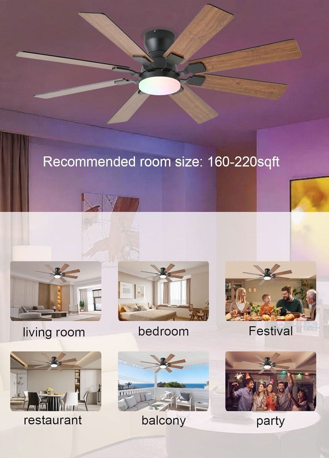 52 Inch Ceiling Fan With Light Remote App Control Brown
