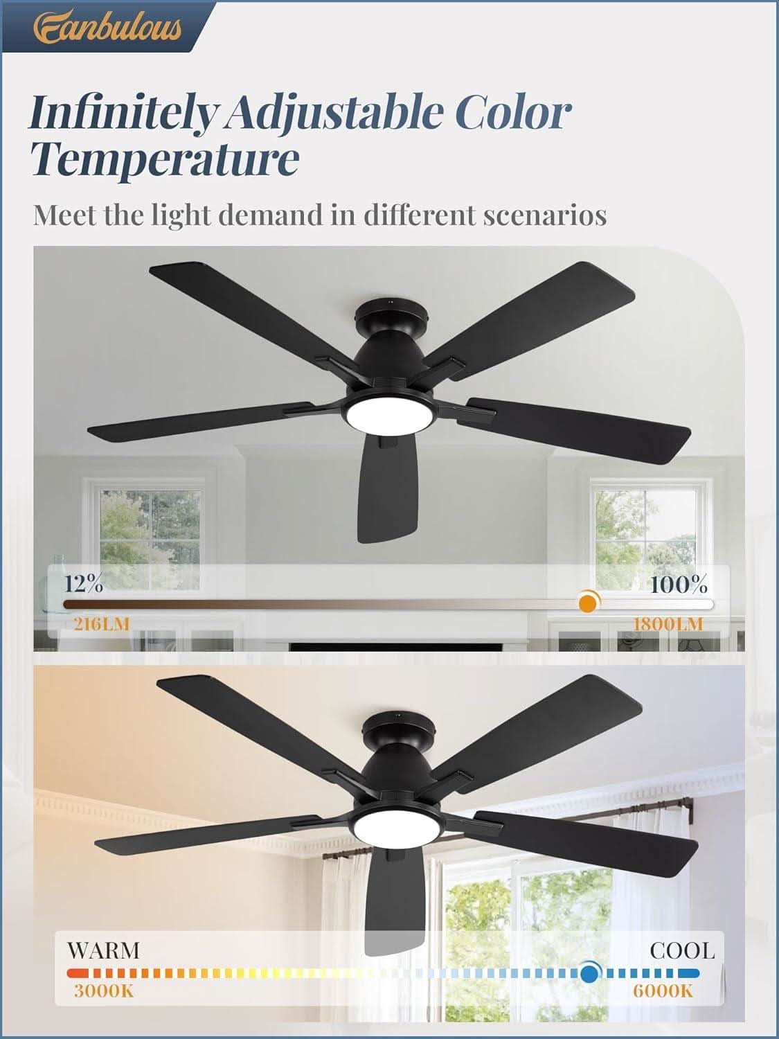 52 Inch Ceiling Fan With Lights Remote App Control