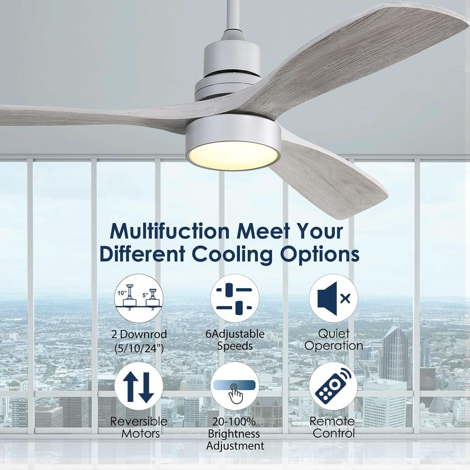 52 Inch Ceiling Fan With Lights Remote Quiet DC Motor