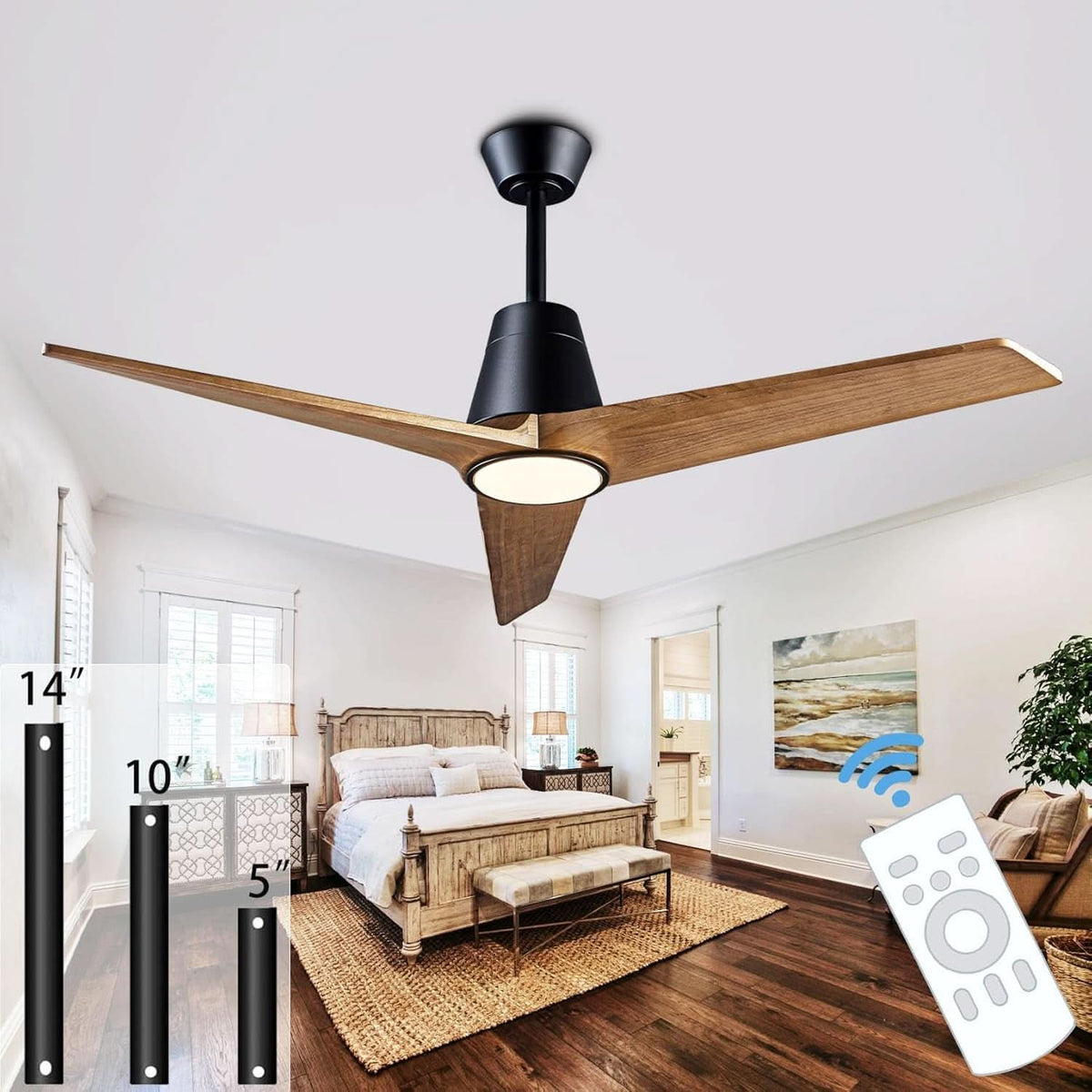 52 Inch Ceiling Fan With Remote Black Walnut Indoor Outdoor