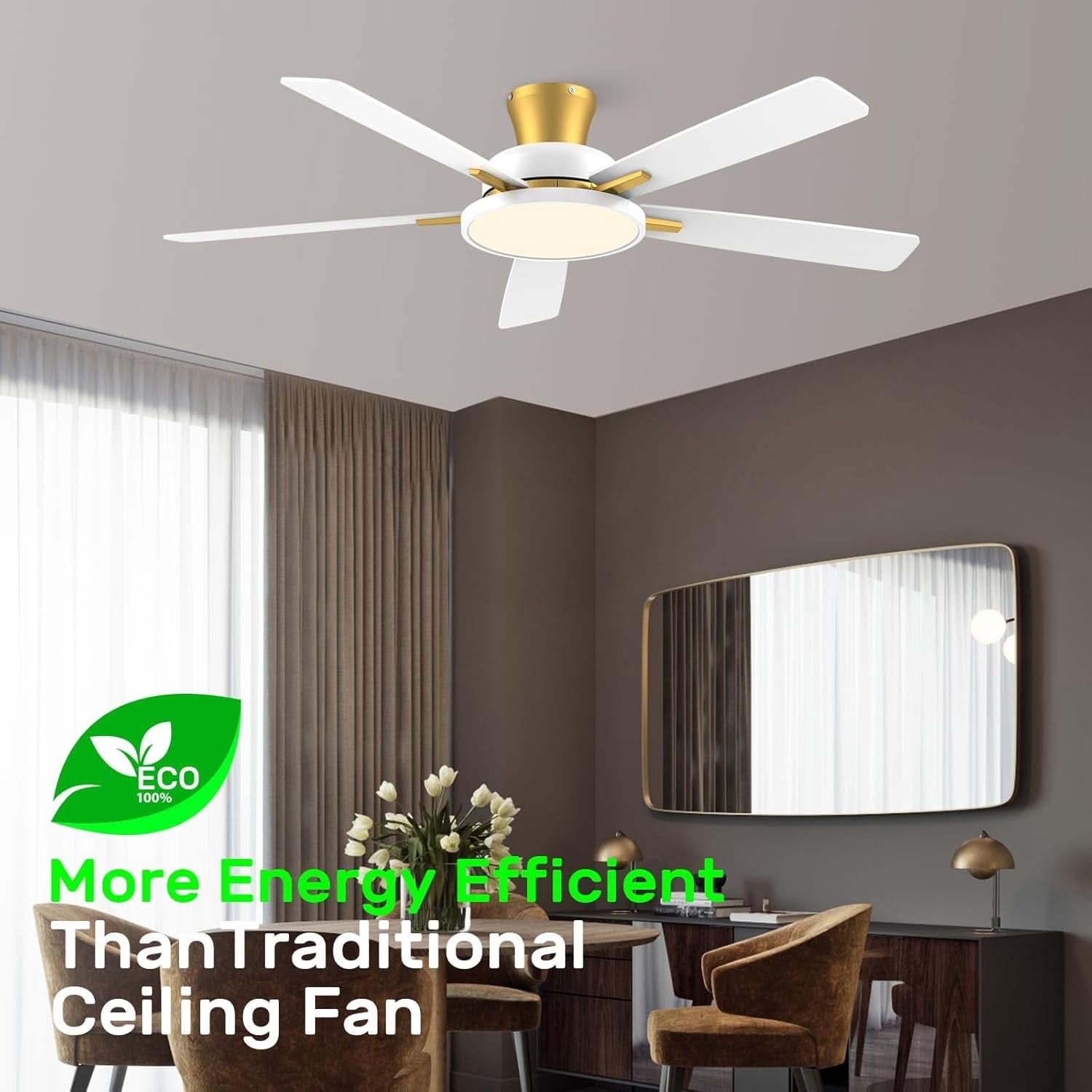 52 Inch Ceiling Fan With Remote Dimmable Lights White Gold