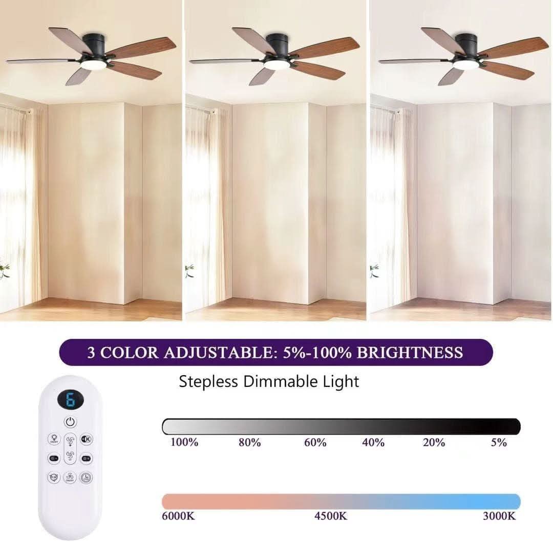 52 Inch Dimmable LED Ceiling Fan Flush Mount Efficient
