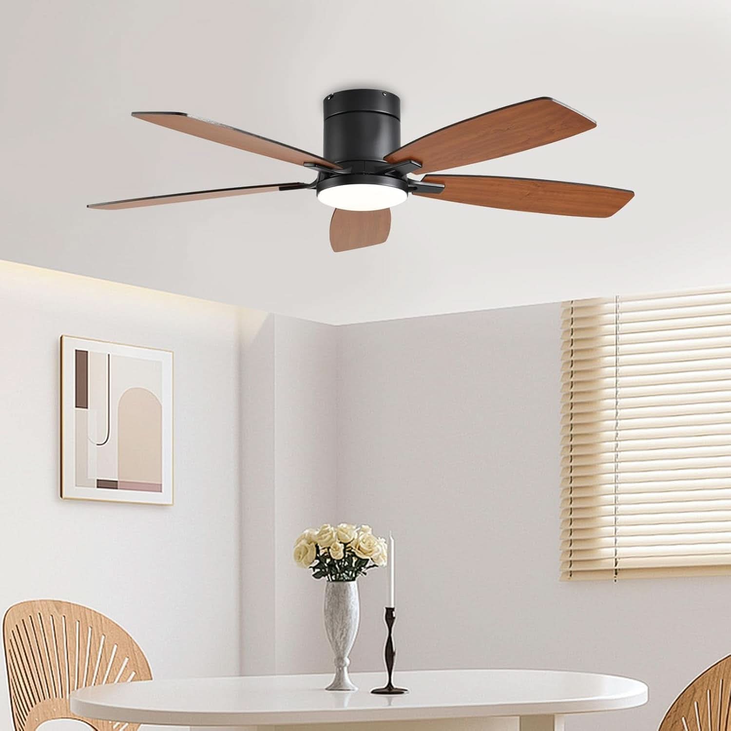 52 Inch Dimmable LED Ceiling Fan Flush Mount Efficient