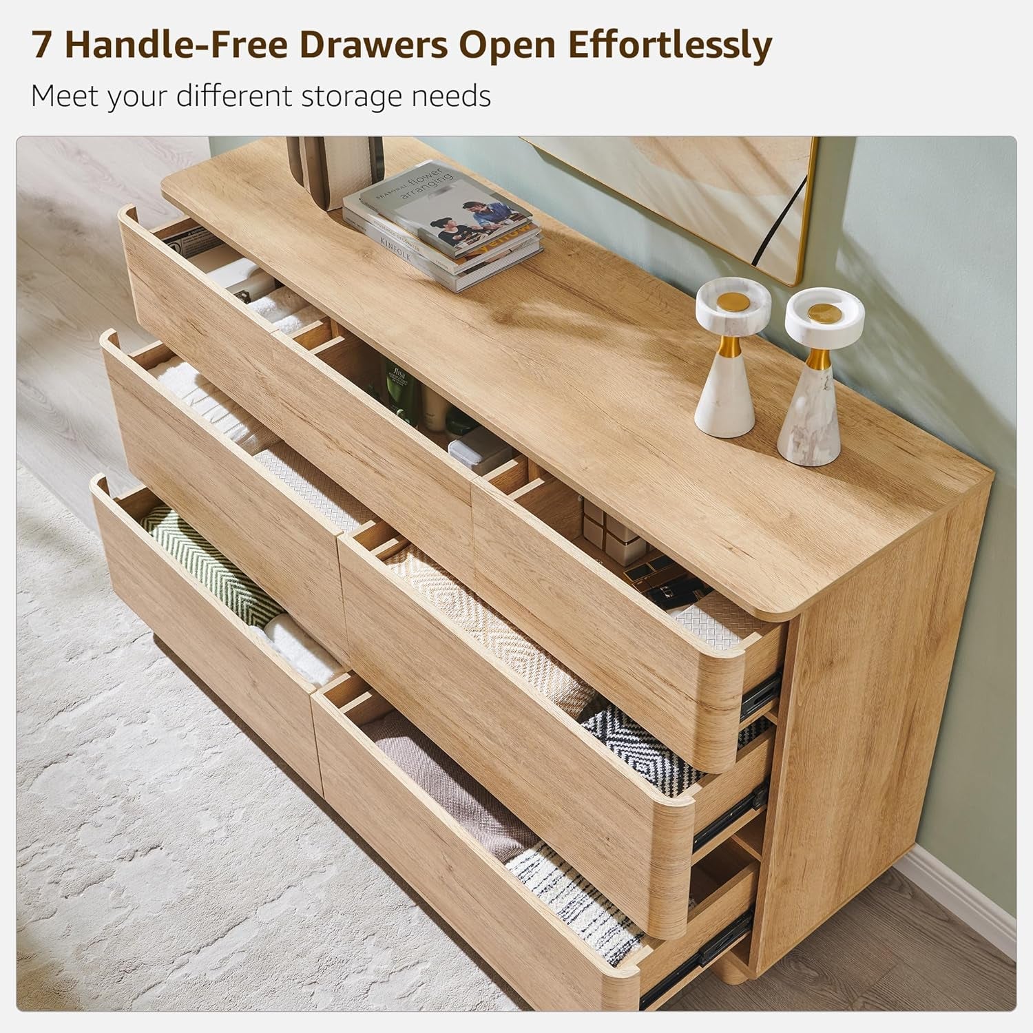 52 Inch Dresser TV Stand With Oak Finish For Bedroom