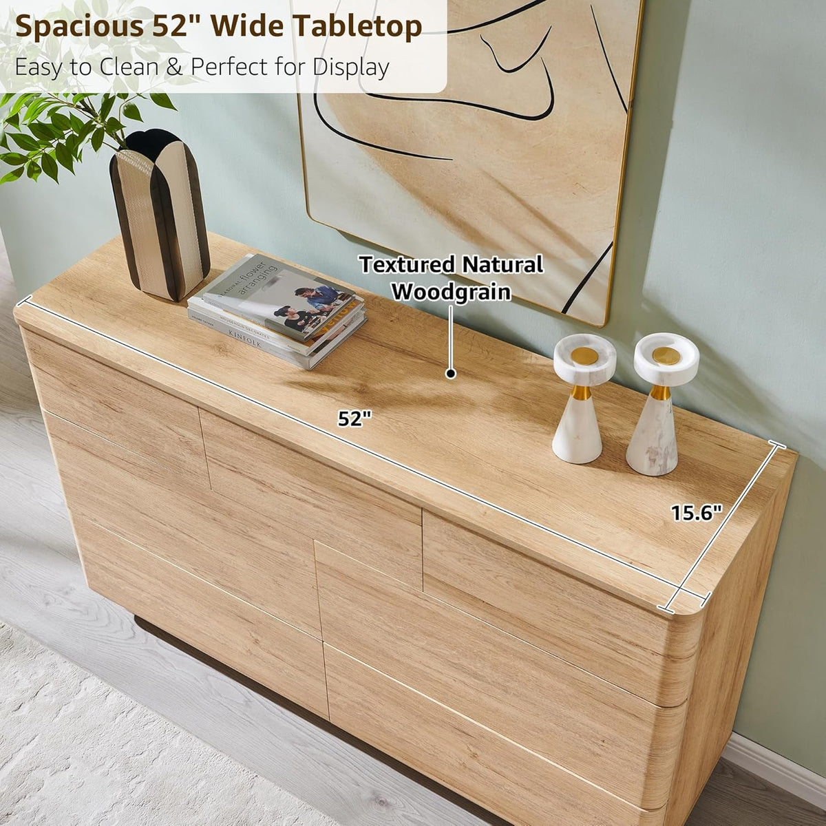 52 Inch Dresser TV Stand With Oak Finish For Bedroom