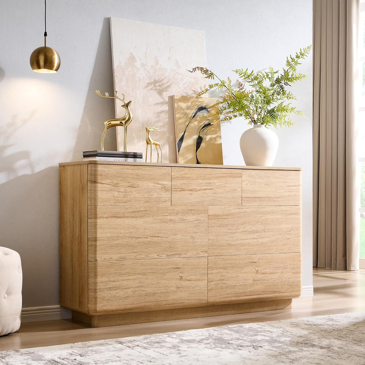 52 Inch Dresser TV Stand With Oak Finish For Bedroom