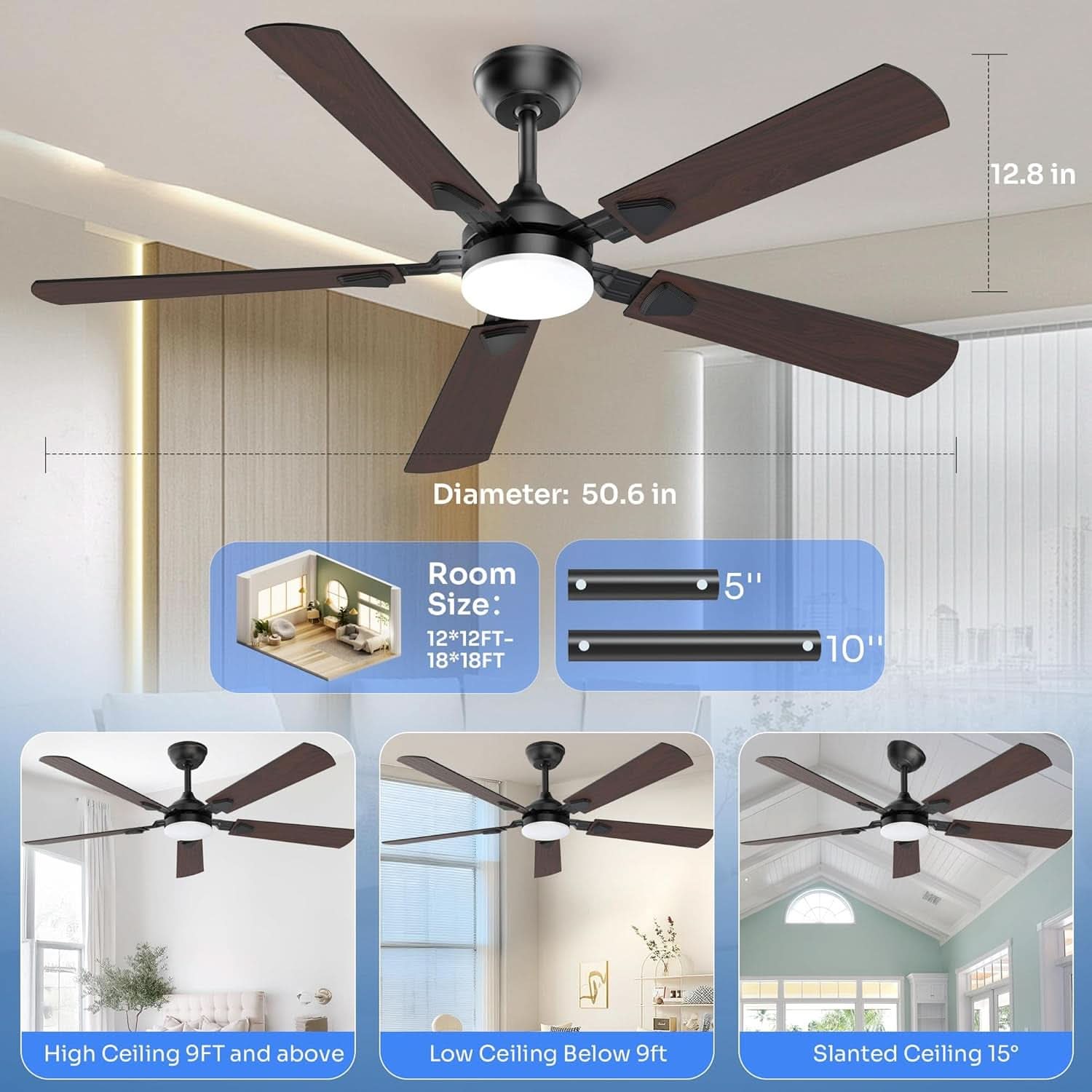 52 Inch Energy Efficient Ceiling Fan With LED Lighting