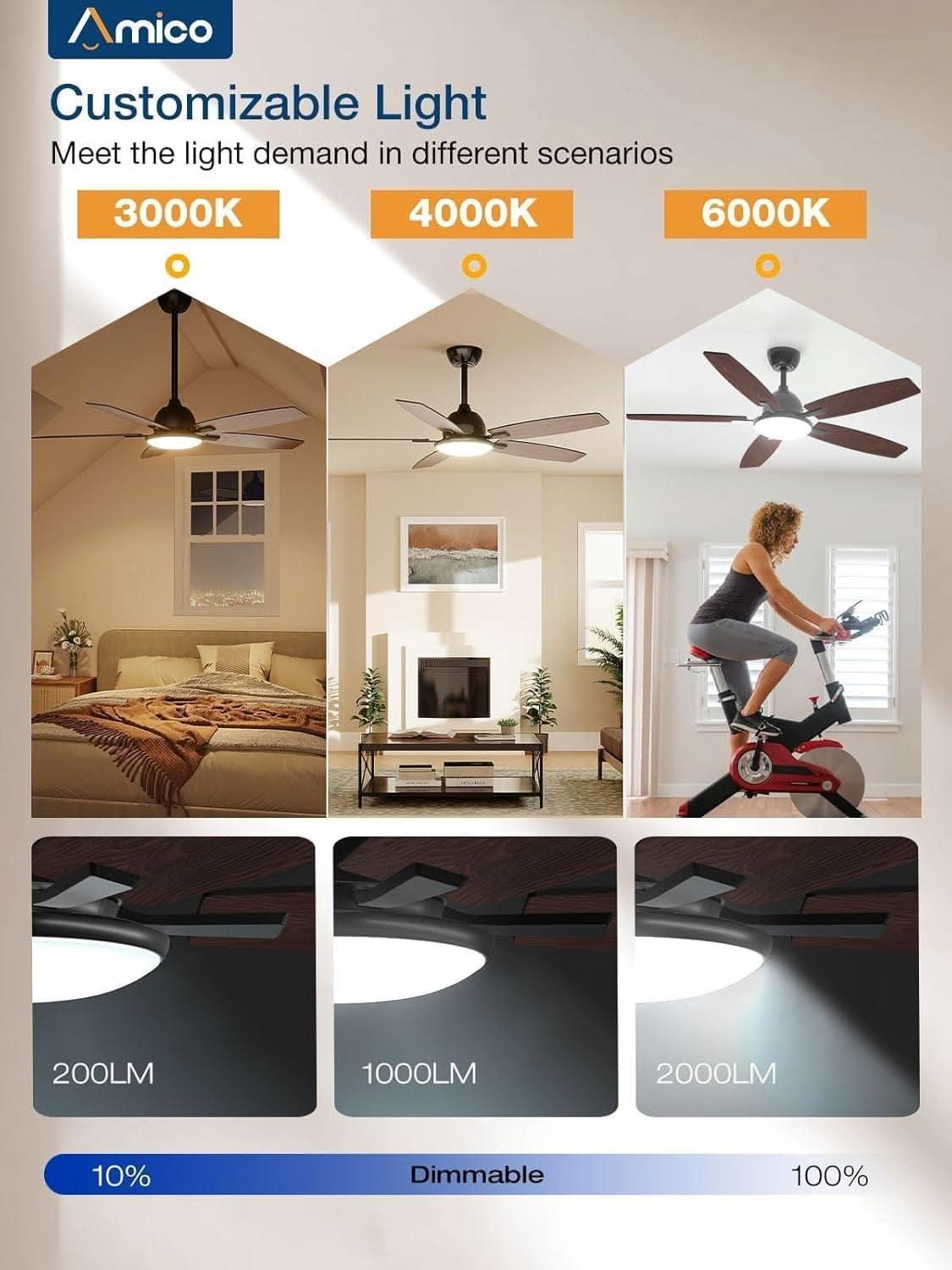 52 Inch Energy Efficient Smart Ceiling Fan With Alexa