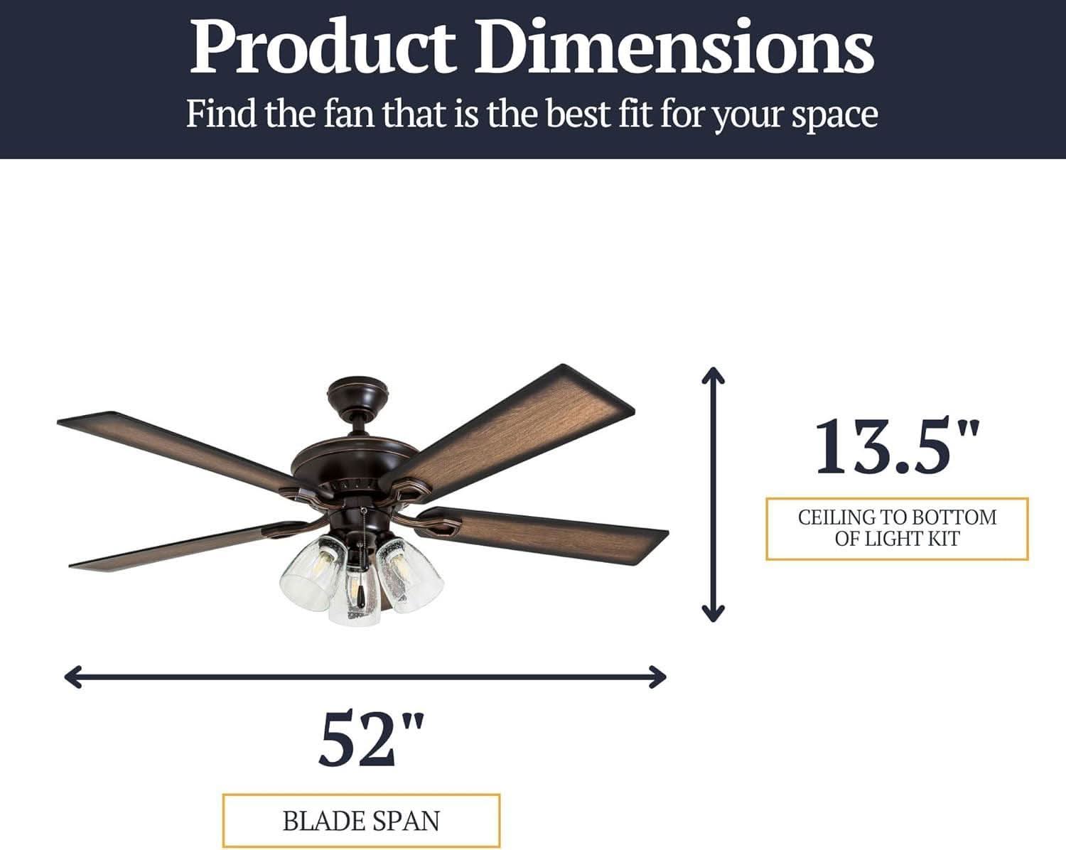 52 Inch Farmhouse LED Ceiling Fan Oil Rubbed Bronze