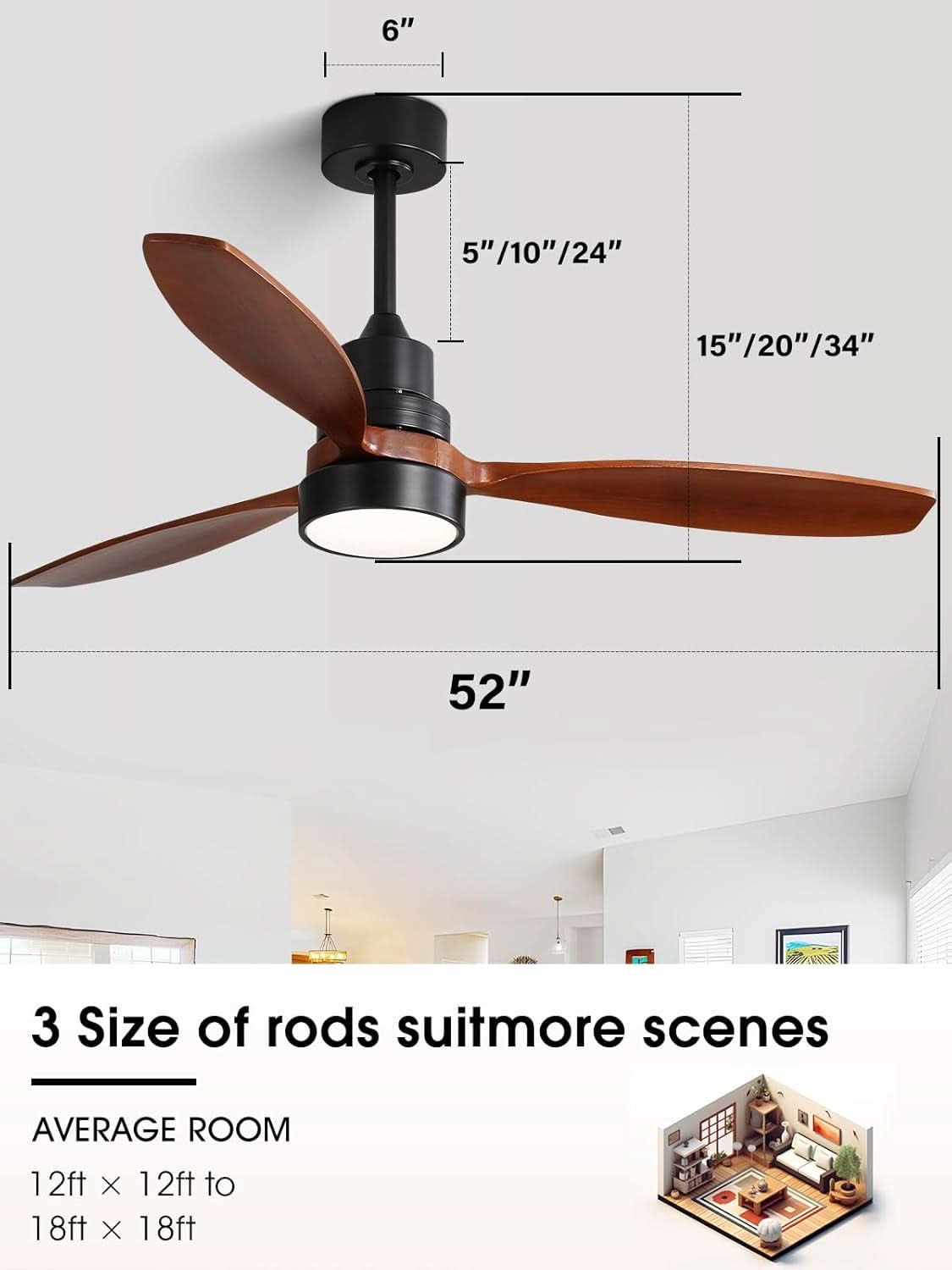 52 Inch Flush Mount Ceiling Fan With Lights Remote Control