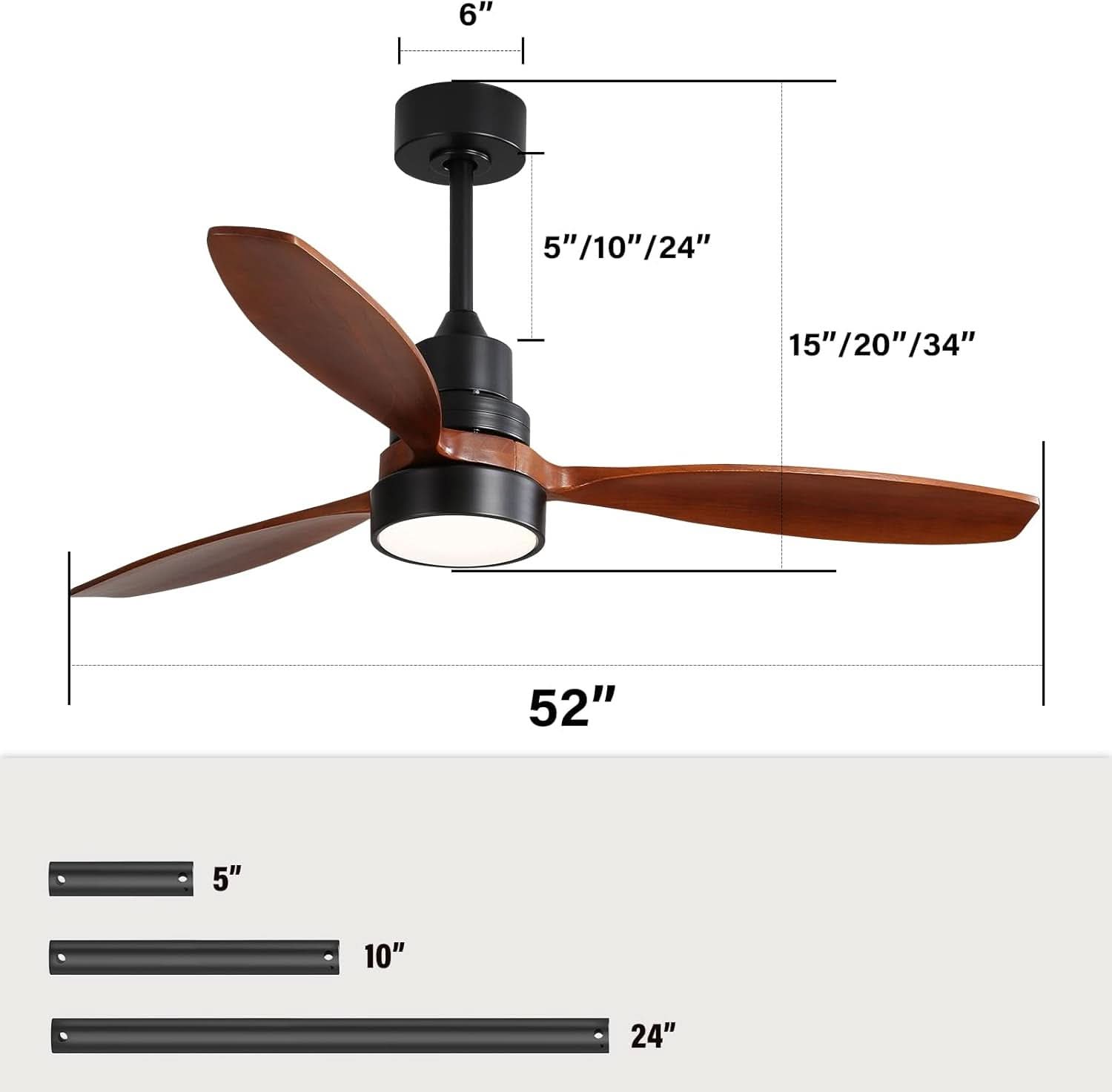 52 Inch Flush Mount Ceiling Fan With Lights Remote Control