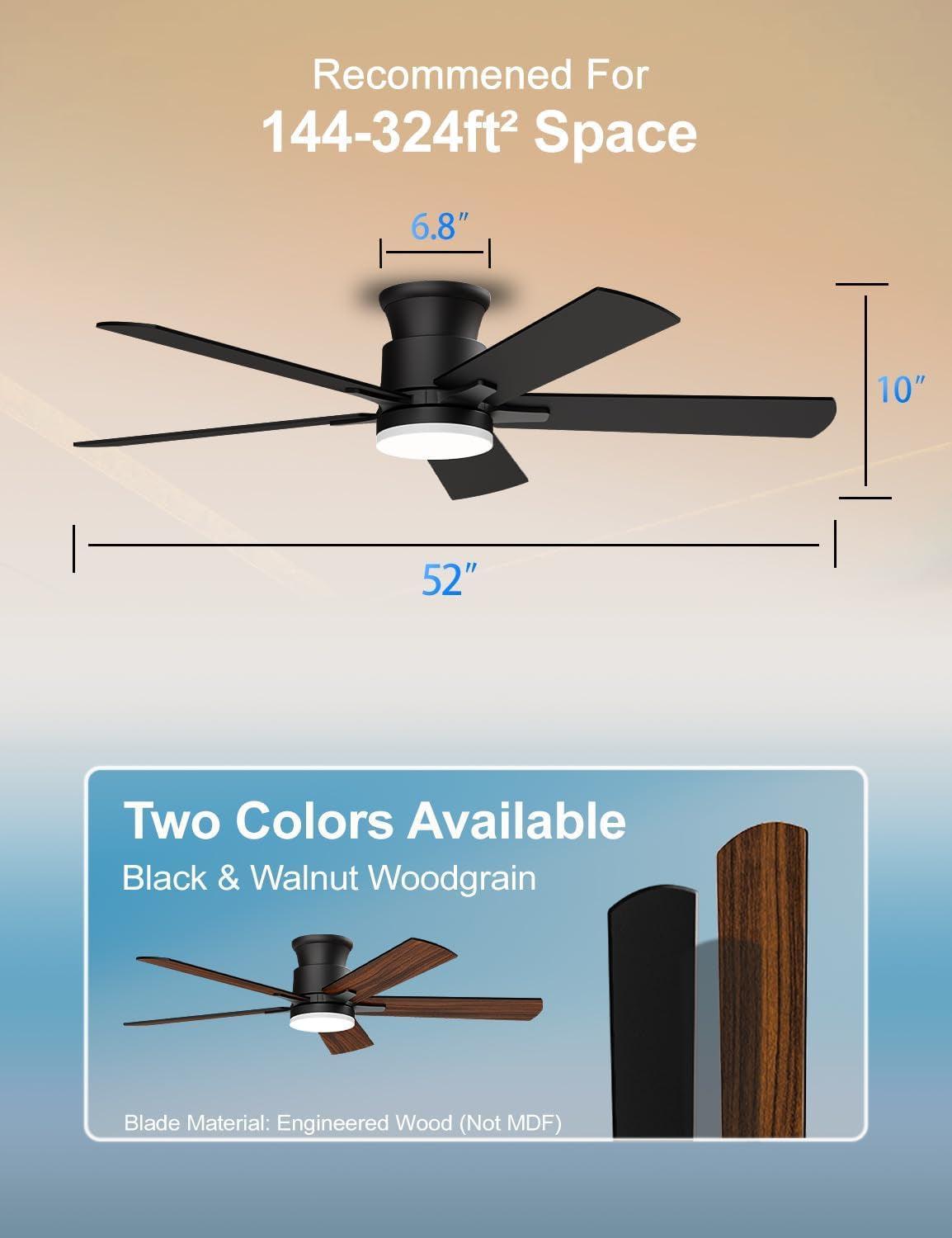 52 Inch Flush Mount Ceiling Fan With Remote Control