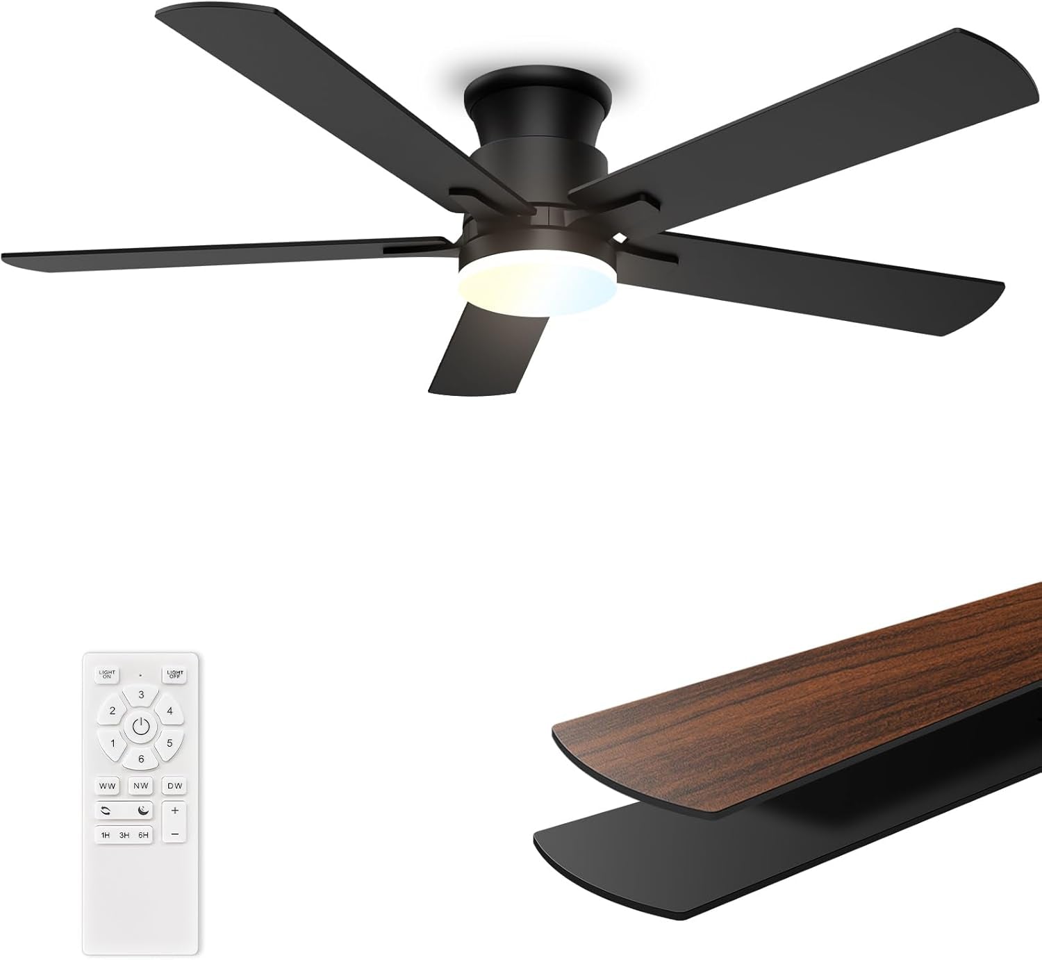 52 Inch Flush Mount Ceiling Fan With Remote Control
