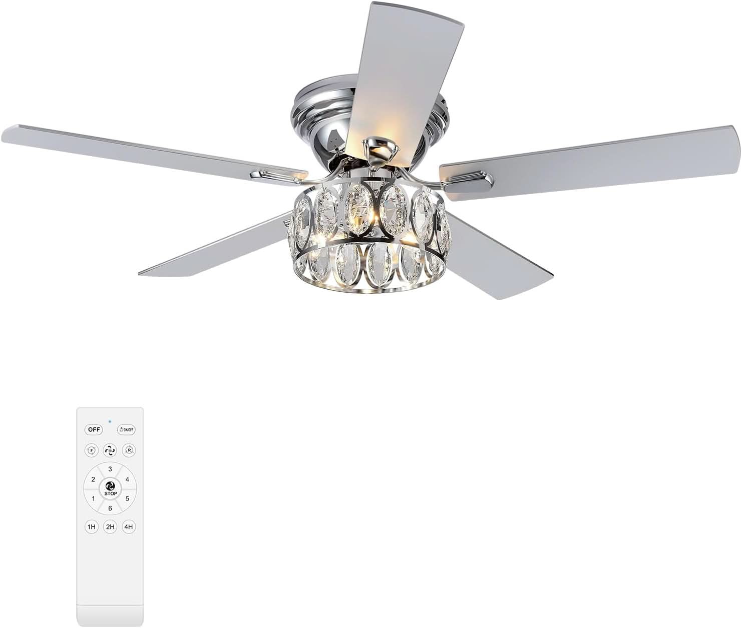 52 Inch Flush Mount Ceiling Fan With Remote LED Crystal Lighting