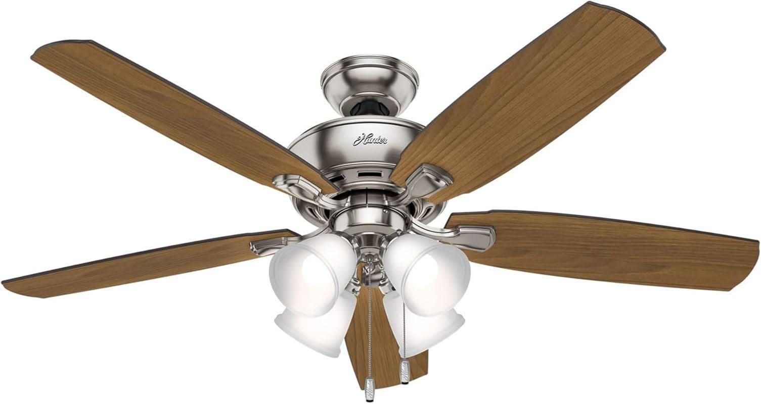 52 Inch Indoor Ceiling Fan With LED Lighting Brushed Nickel