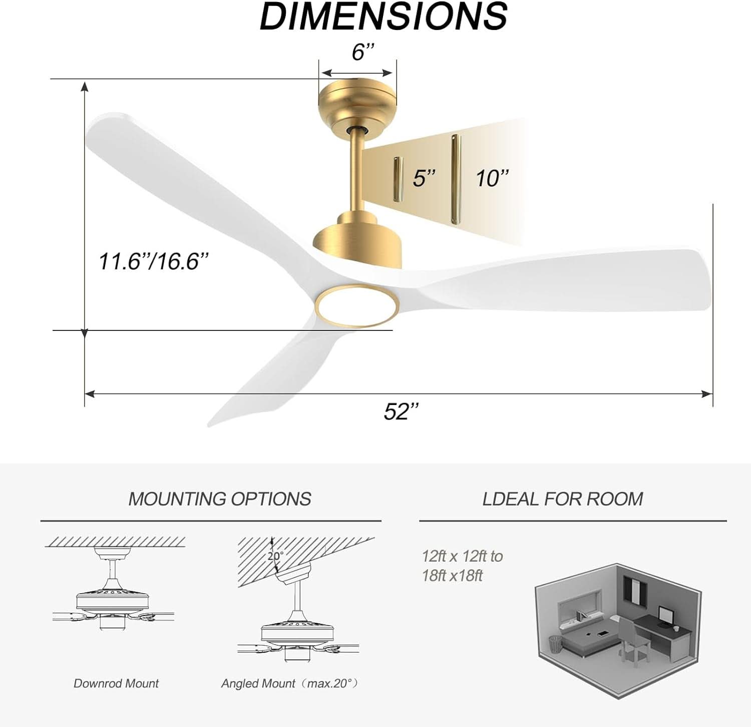 52 Inch Indoor Outdoor Smart Ceiling Fan Dimmable Lights