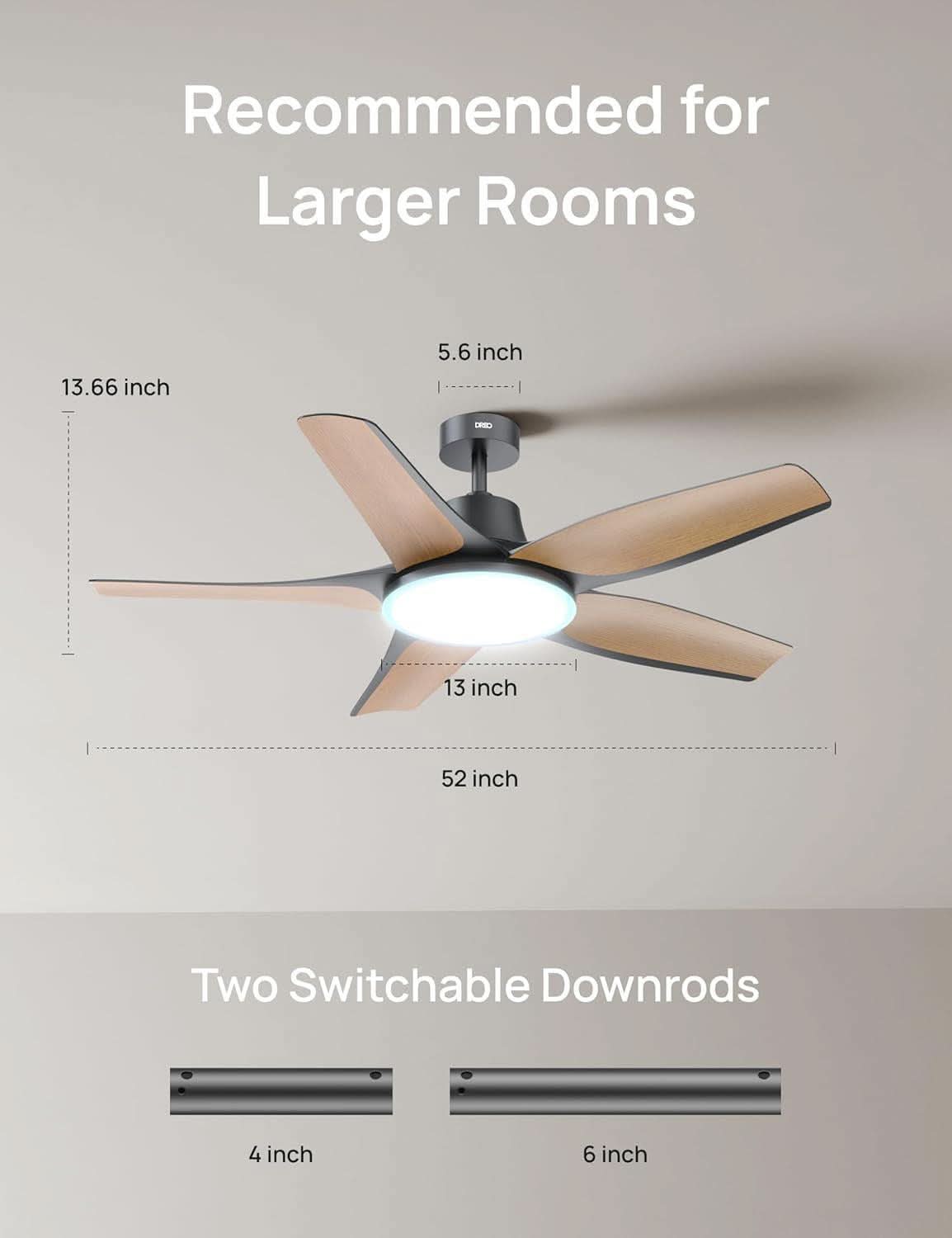 52 Inch Low Profile Smart Ceiling Fan Alexa RGB Lighting