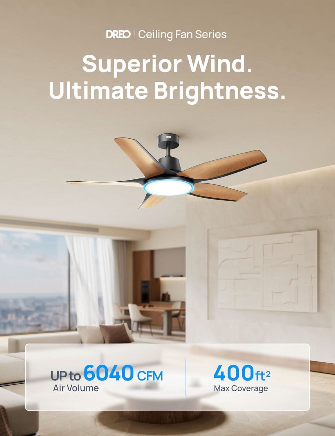 52 Inch Low Profile Smart Ceiling Fan Alexa RGB Lighting