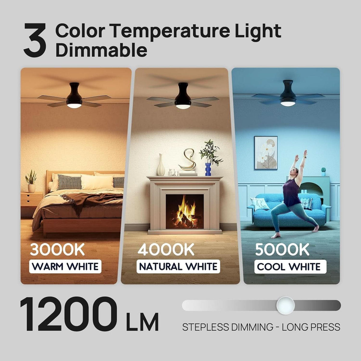 52 Inch Matte Black Ceiling Fan For Living Room Space