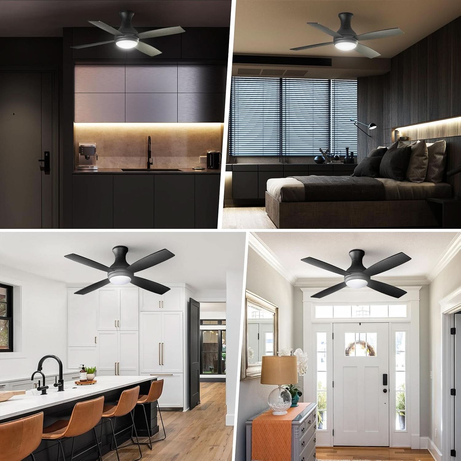 52 Inch Matte Black Ceiling Fan For Living Room Space