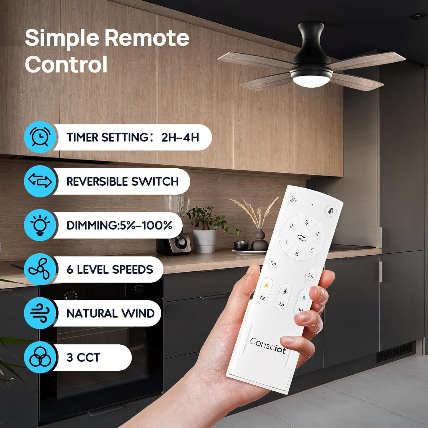 52 Inch Matte Black Ceiling Fan For Living Room Space