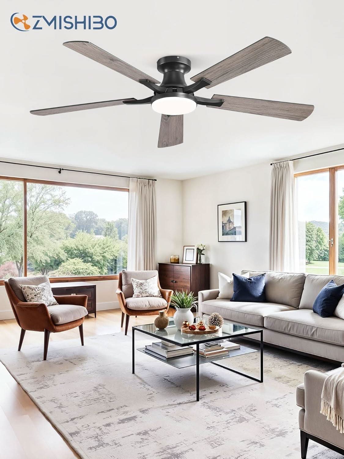 52 Inch Matte Black Ceiling Fan With Dimmable LED Light