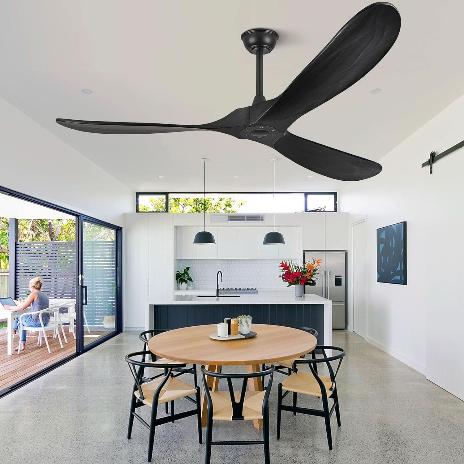 52 Inch Matte Black Ceiling Fan With Remote Walnut Blades