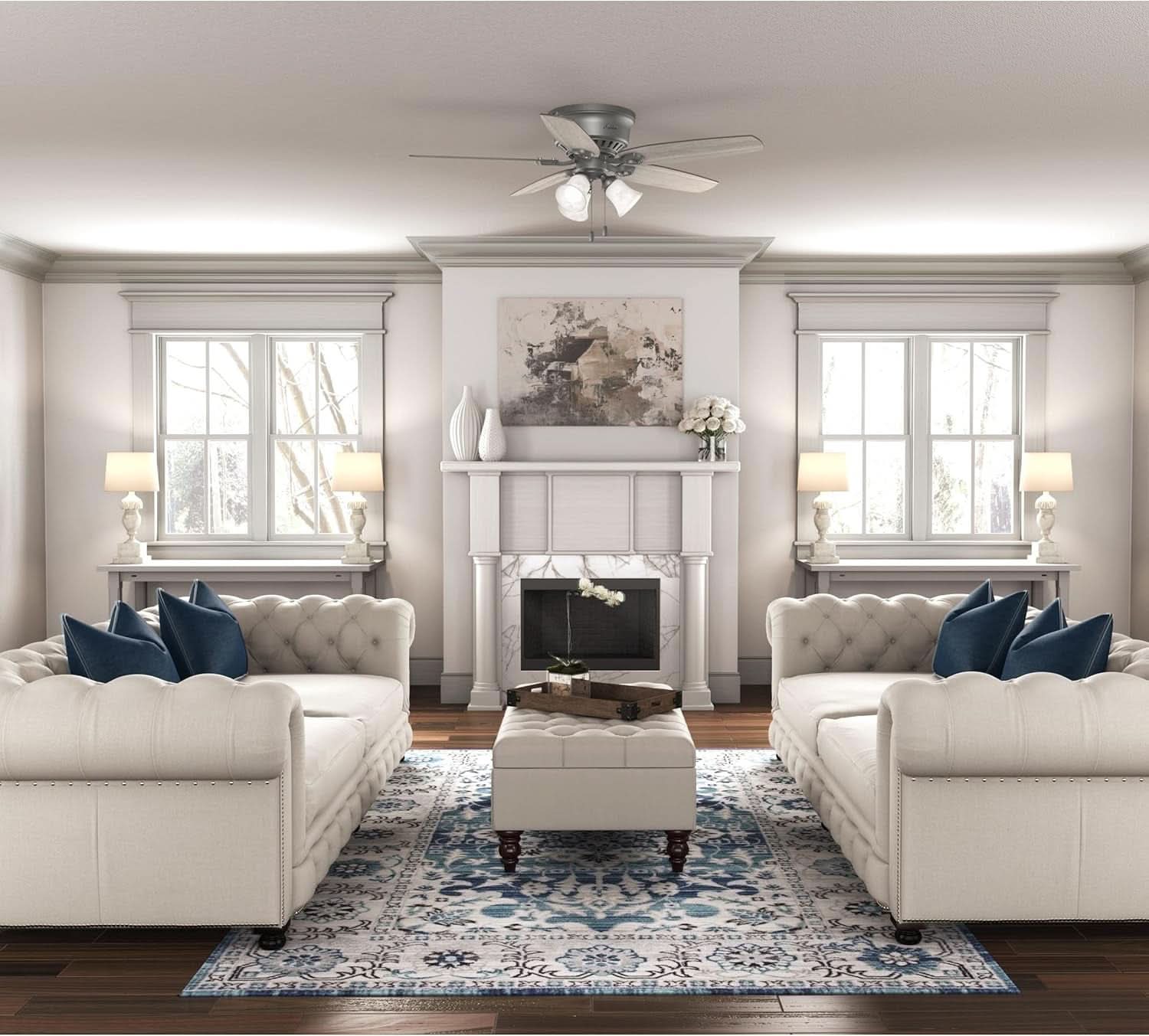 52 Inch Matte Silver LED Ceiling Fan With Integrated Light