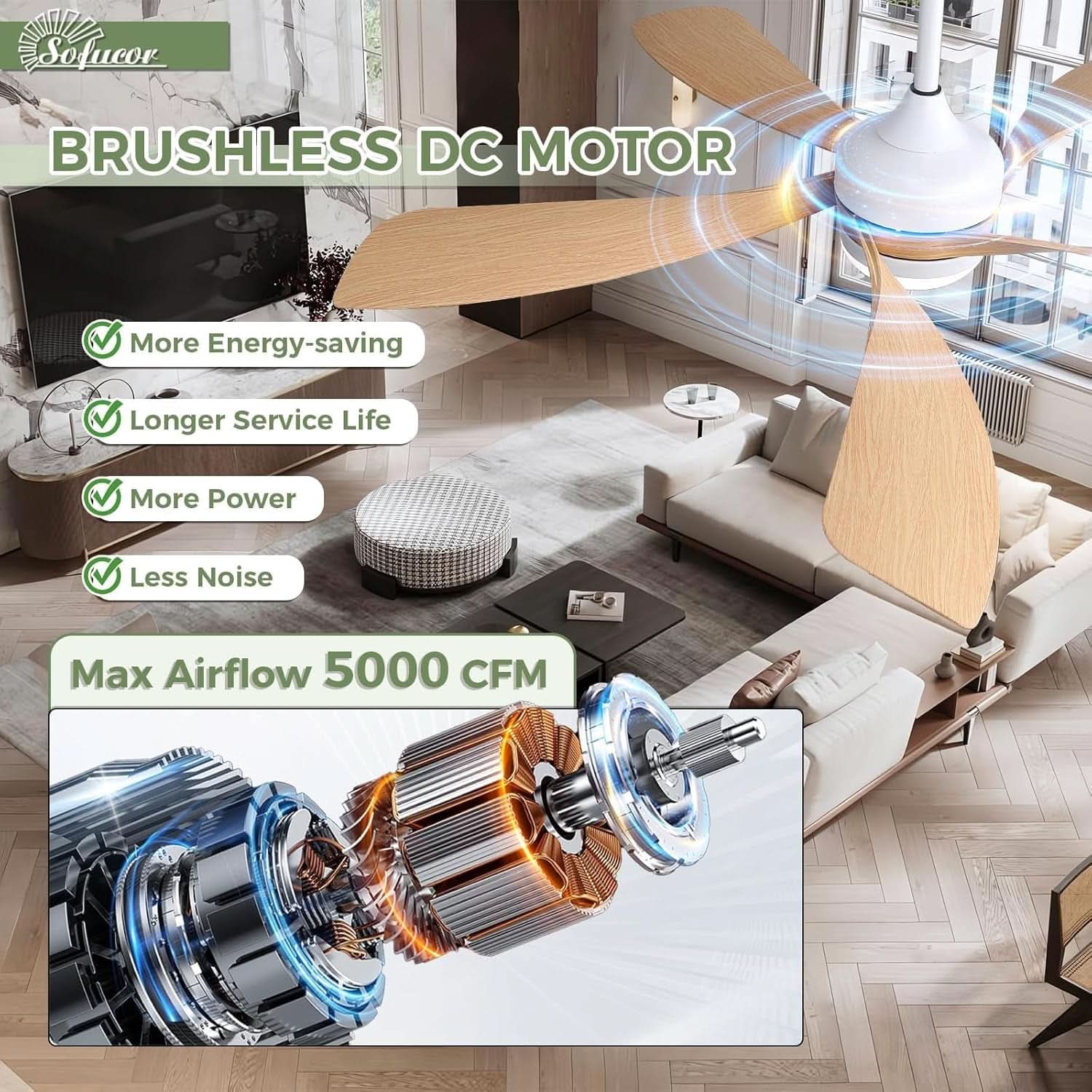 52 Inch Outdoor Ceiling Fan With Dimmable LED Light Remote