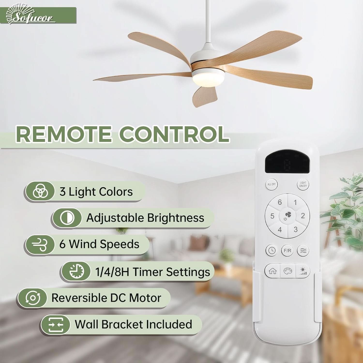 52 Inch Outdoor Ceiling Fan With Dimmable LED Light Remote
