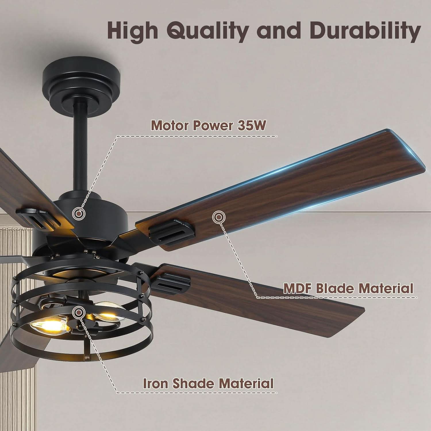 52 Inch Outdoor Ceiling Fan With Remote And Lights