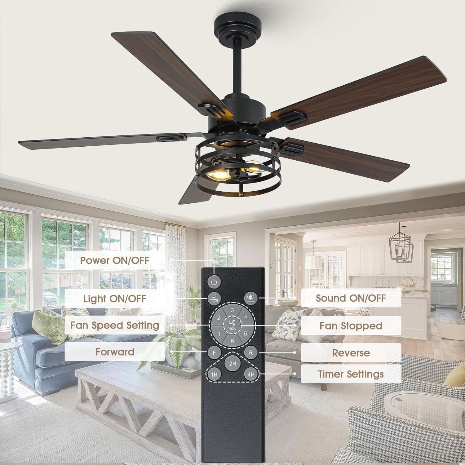 52 Inch Outdoor Ceiling Fan With Remote And Lights