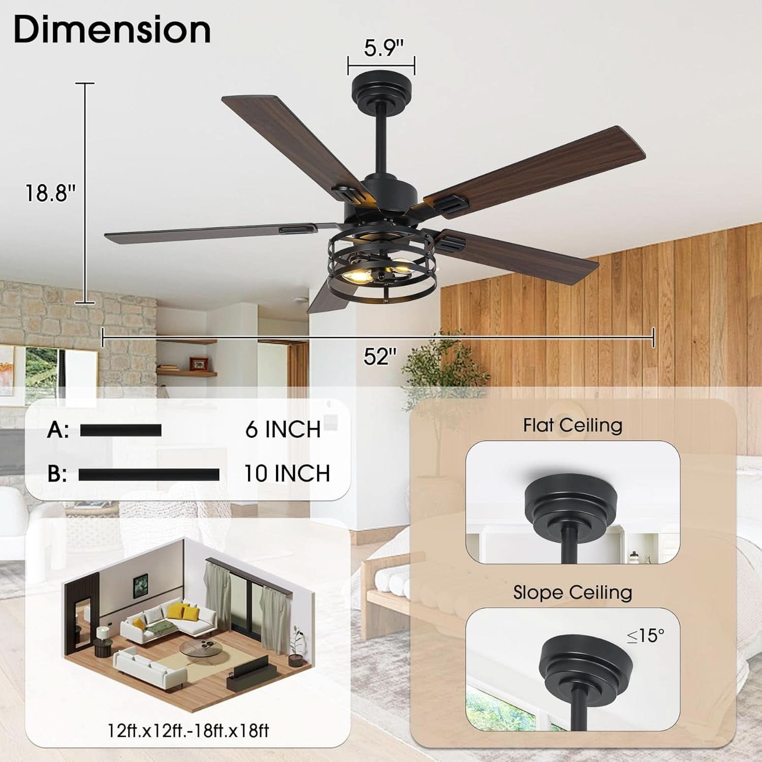 52 Inch Outdoor Ceiling Fan With Remote And Lights