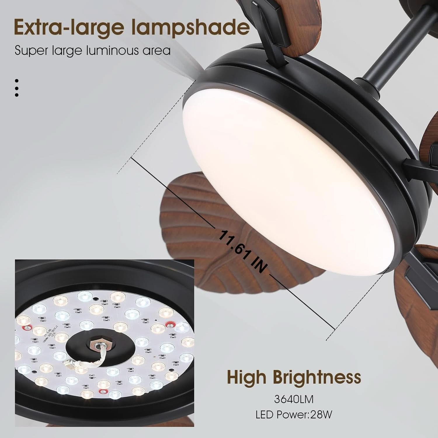 52 Inch Outdoor Palm Leaf Ceiling Fan With Dimmable LED