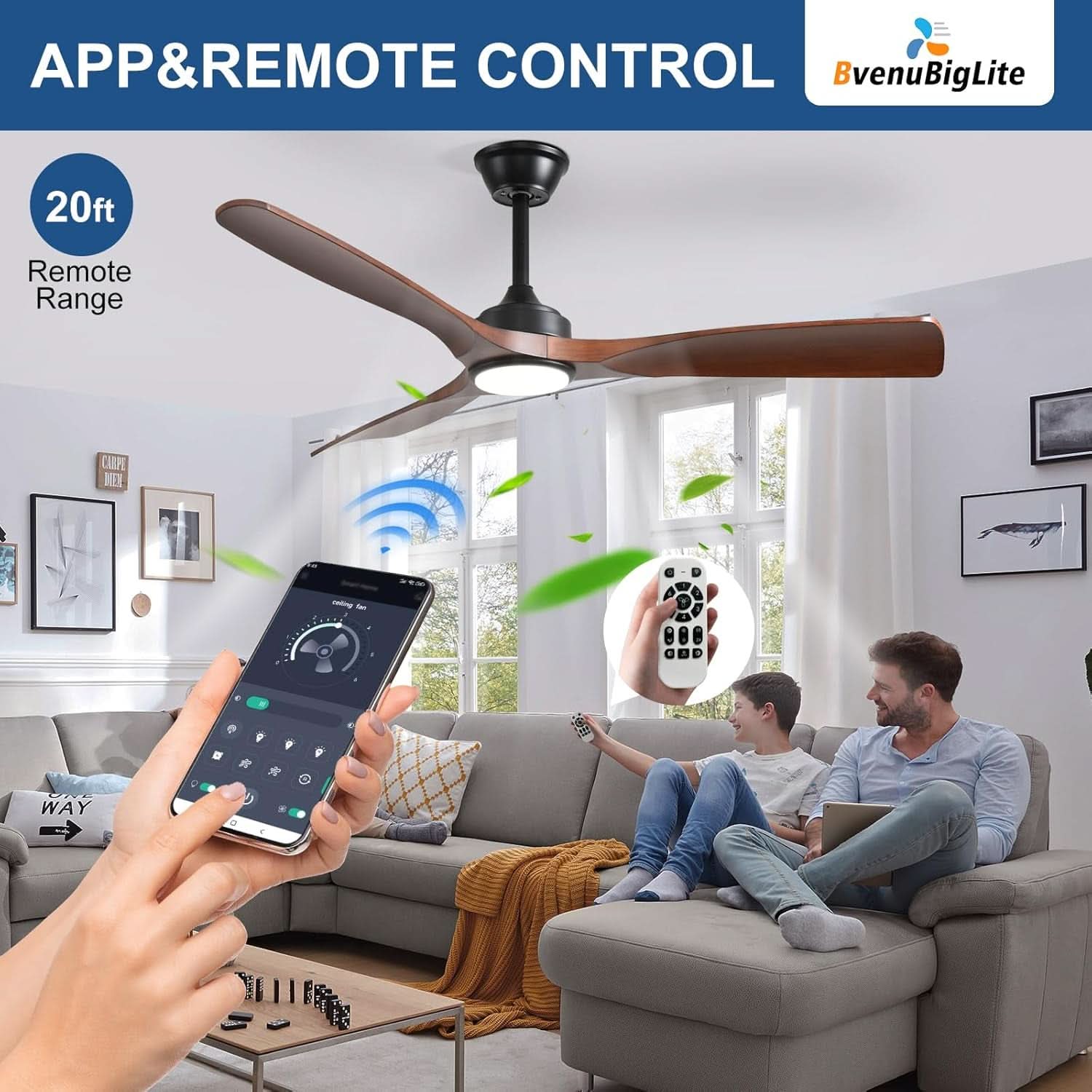 52 Inch Outdoor Weather Resistant Ceiling Fan With LED