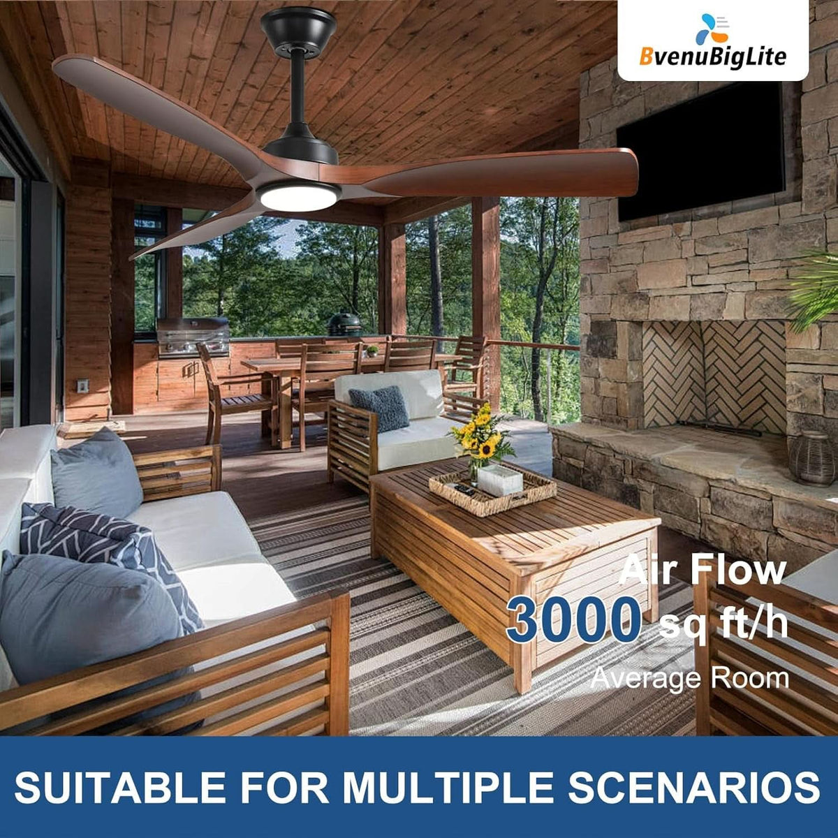 52 Inch Outdoor Weather Resistant Ceiling Fan With LED