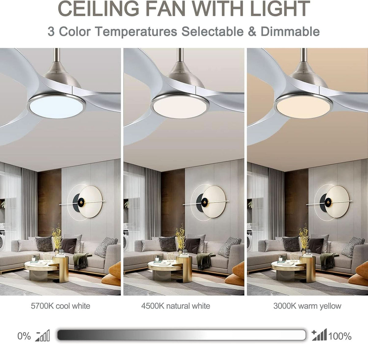 52 Inch Quiet DC Motor Ceiling Fan With LED Lights Remote Control