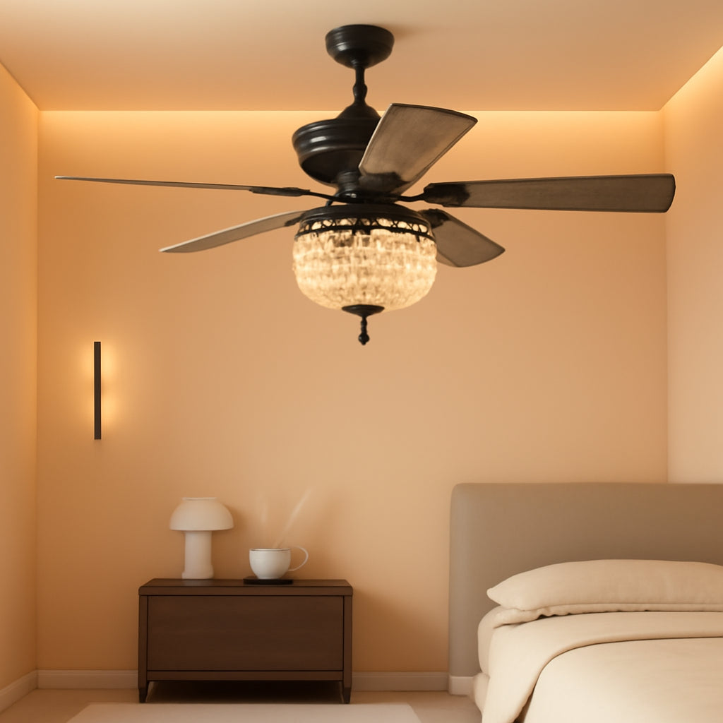 52 Inch Retro Ceiling Fan With Remote And Reversible Blades