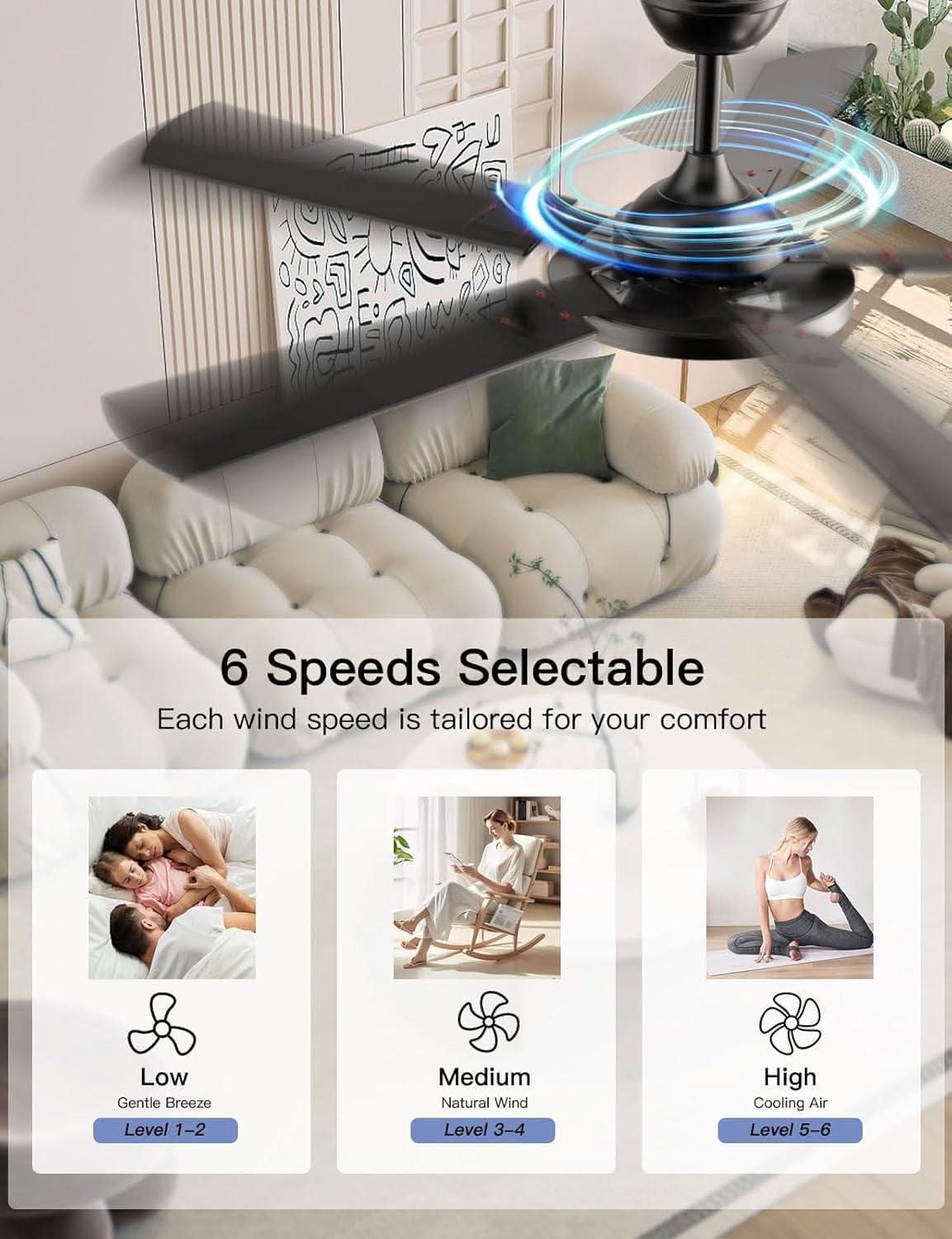 52 Inch Smart Ceiling Fan With Light App Control Remote