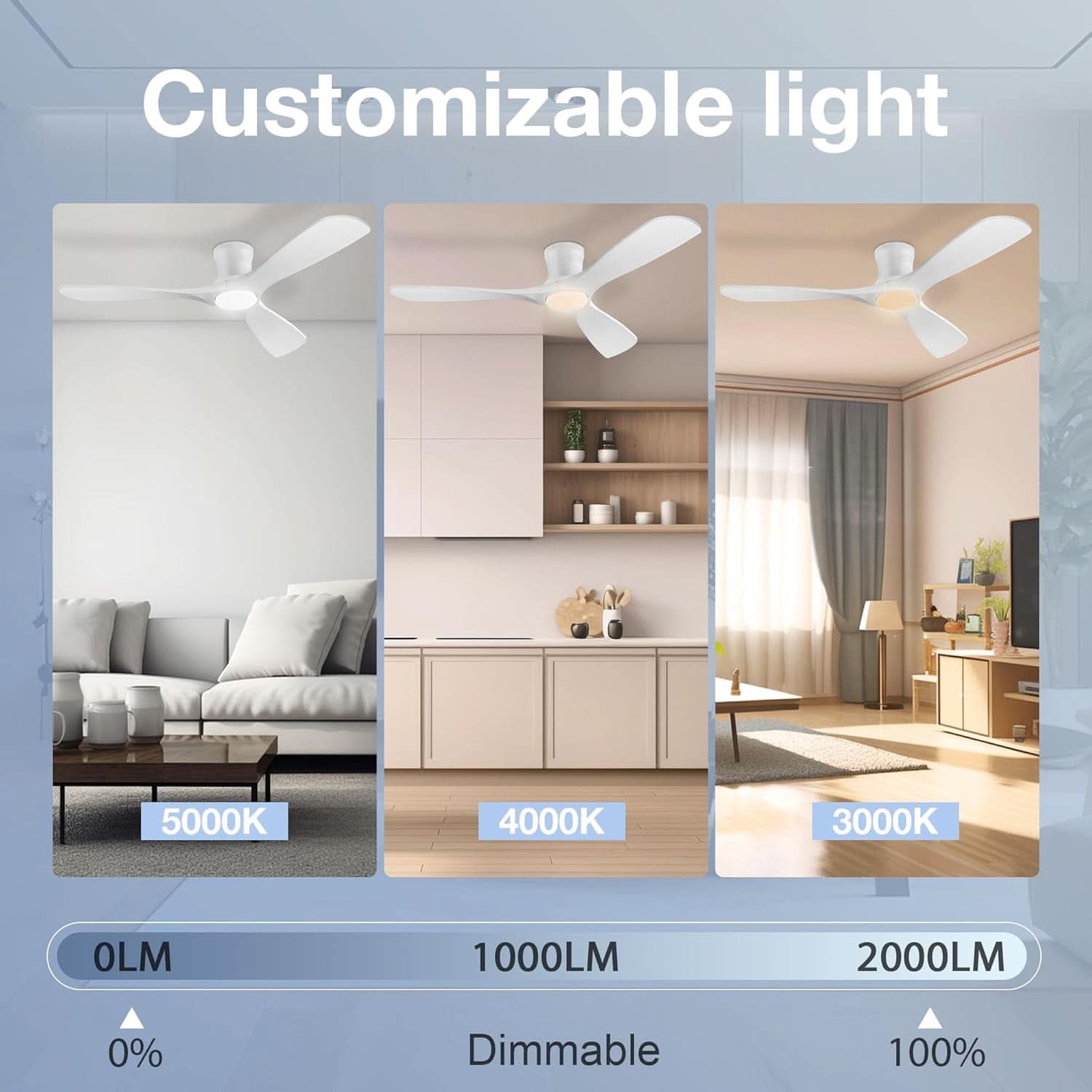 52 Inch Smart Low Profile Ceiling Fan With Remote Control